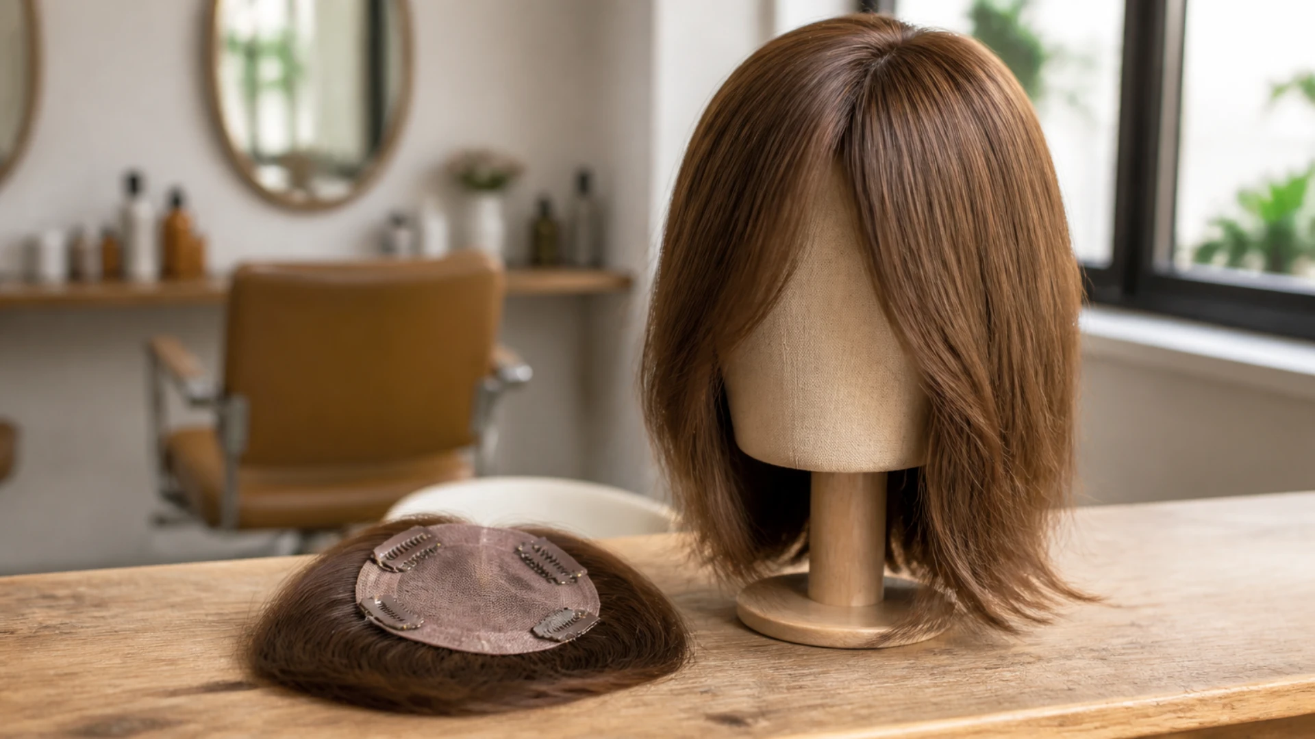 Volumateur capillaire à clips et perruque complète en cheveux naturels comparés