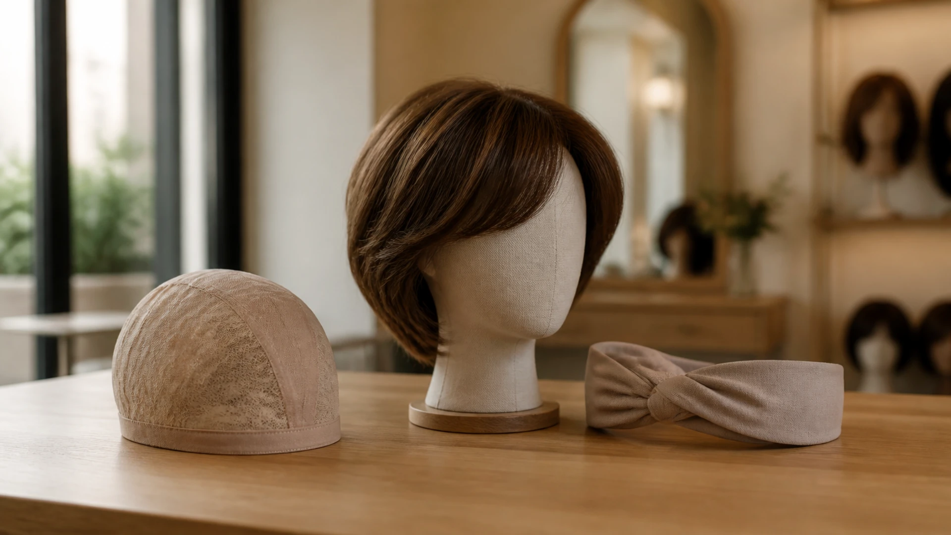 Bonnet fin, perruque en cheveux naturels et bandeau pour porter un sheitel pendant la chute