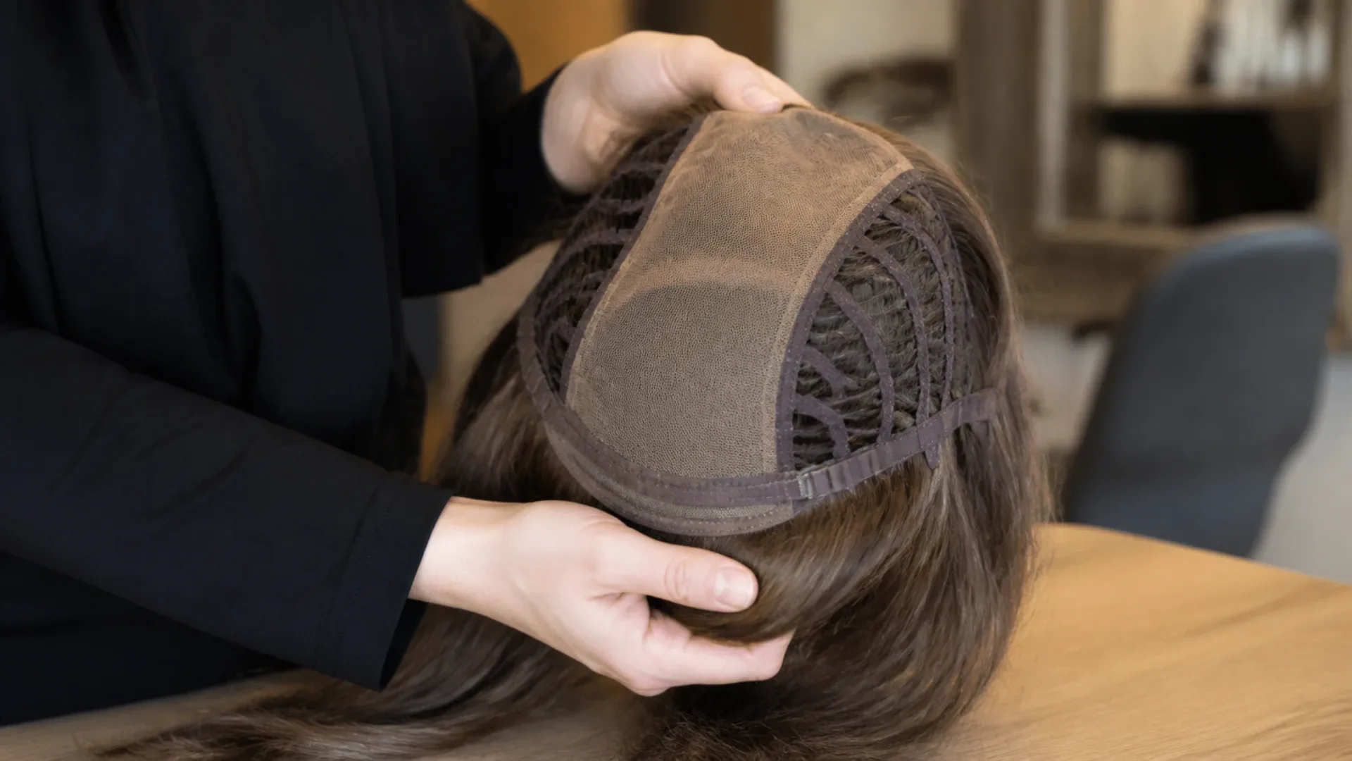 Bonnet respirant et base douce d'une perruque en cheveux naturels pour pelade